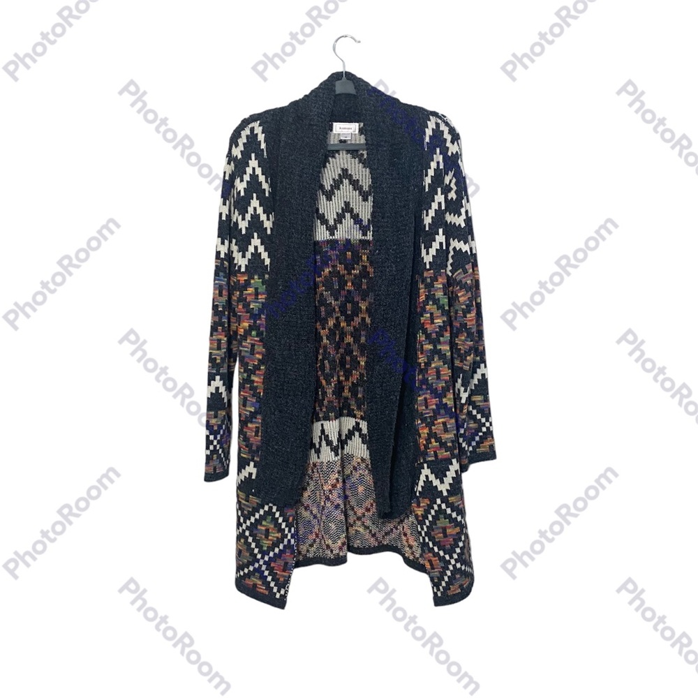 Kamana Womens Mid-Length Open Long Sleeve Aztec Cardigan Sweater Jacket Size M